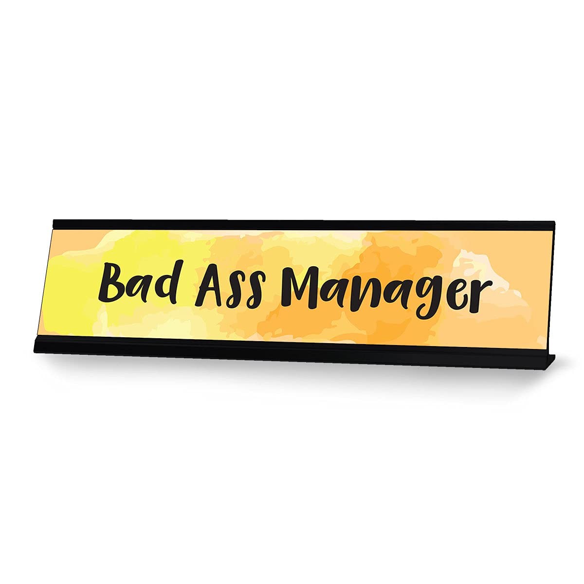 Bad Ass Manager, Yellow Watercolor Desk Sign (2 x 8″)