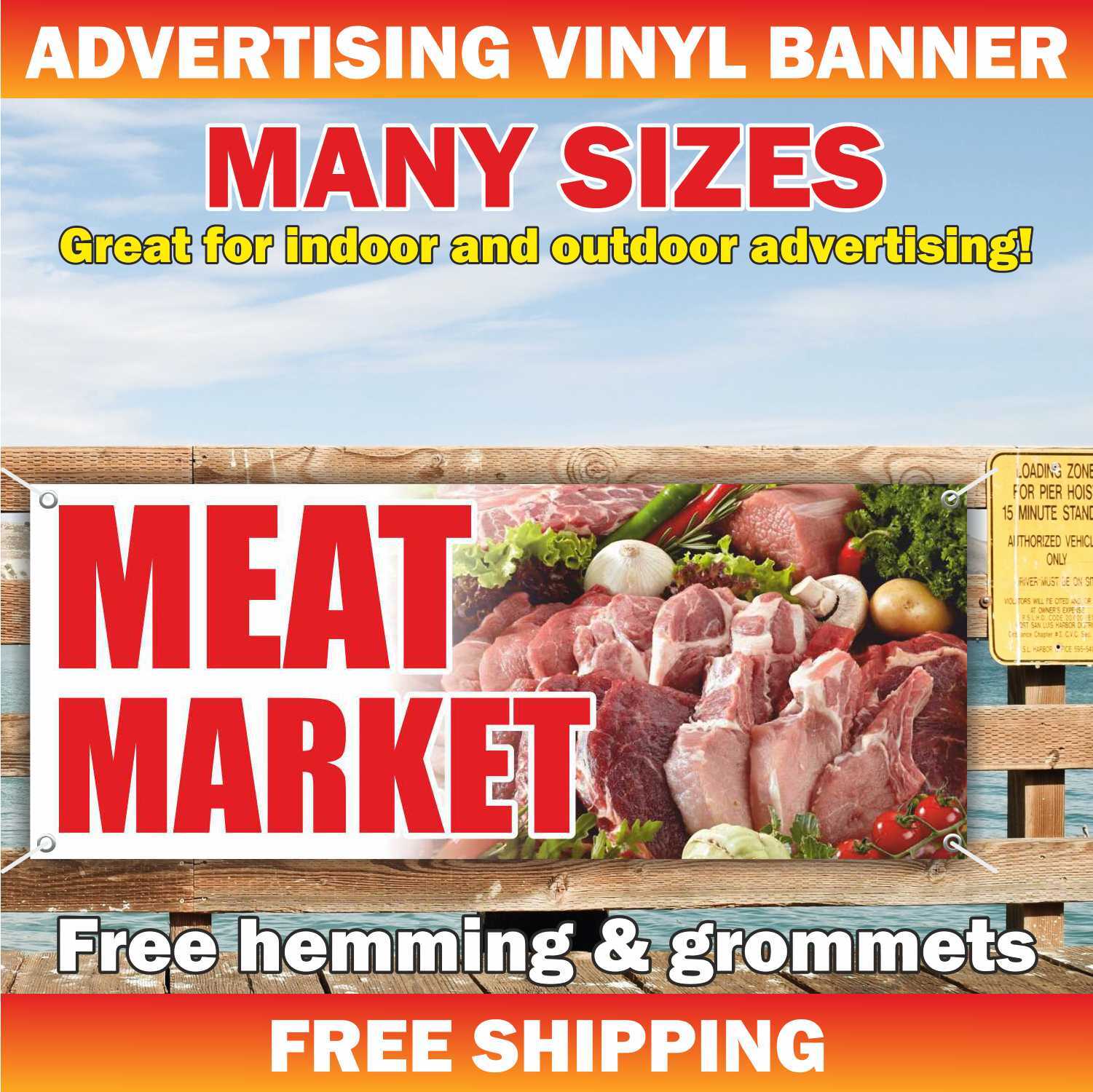 MEAT MARKET Advertising Banner Vinyl Mesh Sign butcher chicken beef pork steak