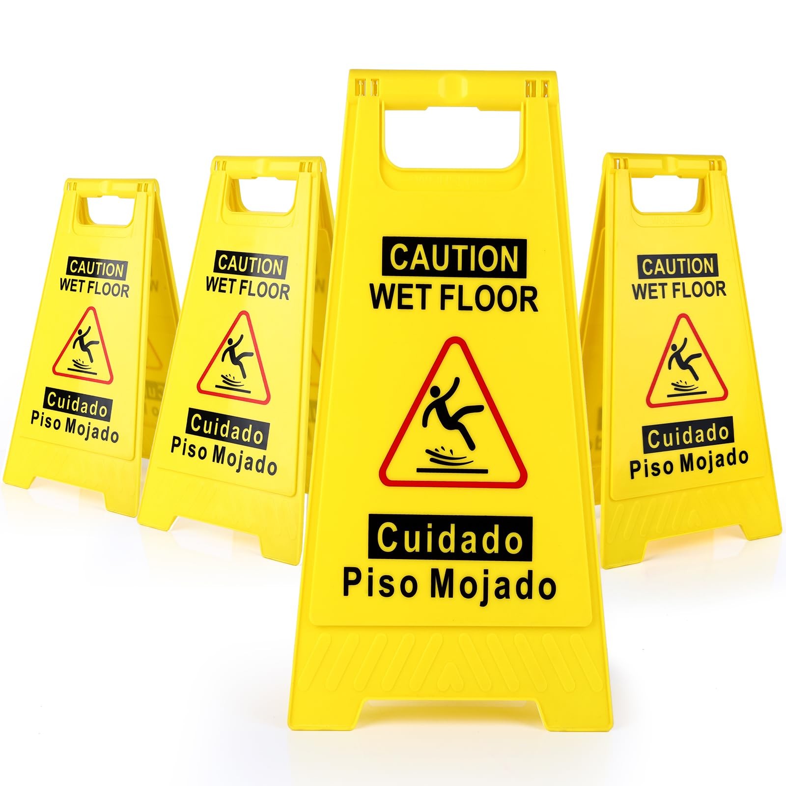 4-Pack Caution Wet Floor Sign,17.5″ Height,Bright Yellow Double-Sided Folding…