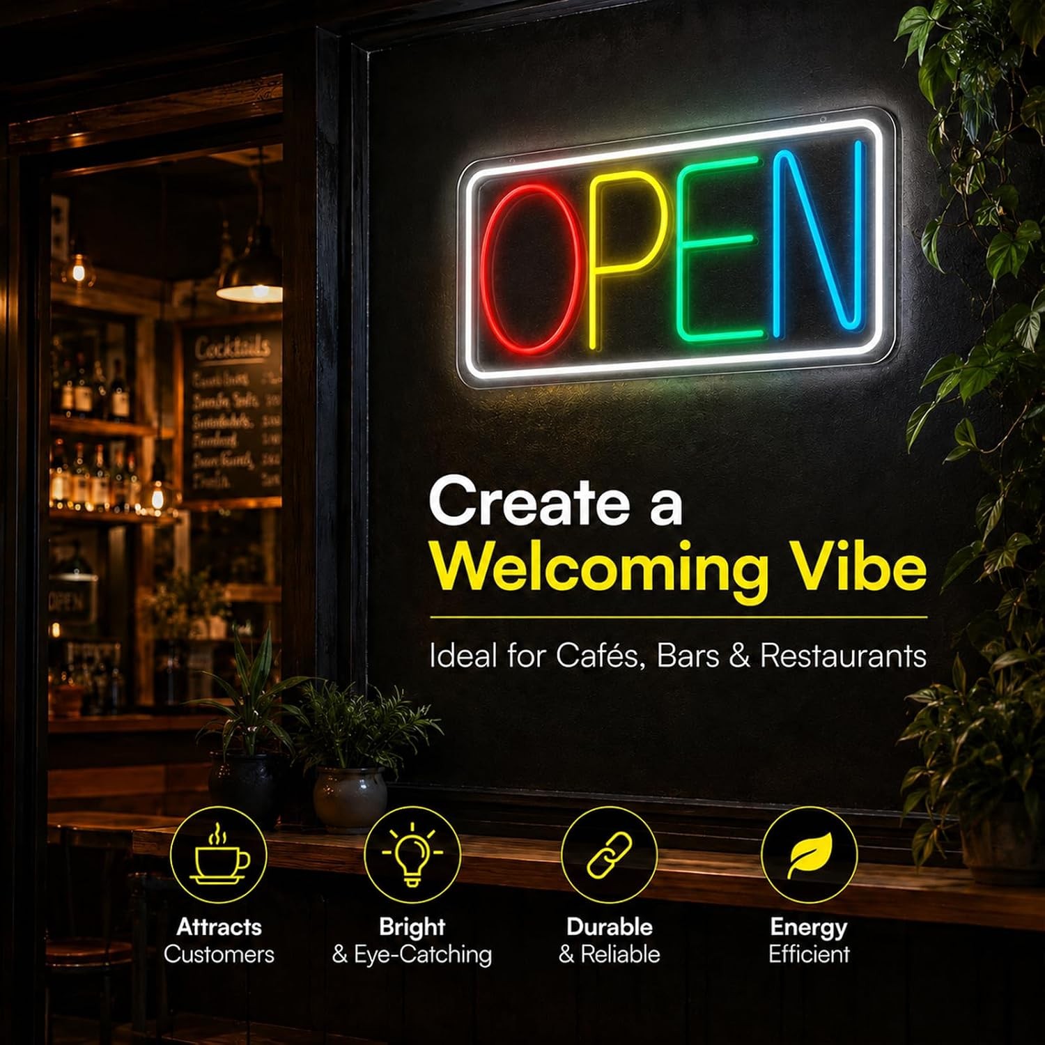 Open Sign Neon Light 17″ X 9.3″ LED Open Sign for Business Window Multicolor