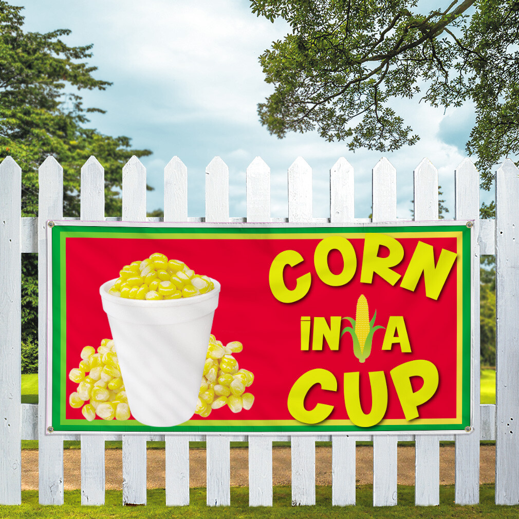 Vinyl Banner Multiple Sizes Corn in A Cup Restaurant Cafe Bar A Food & Beverage