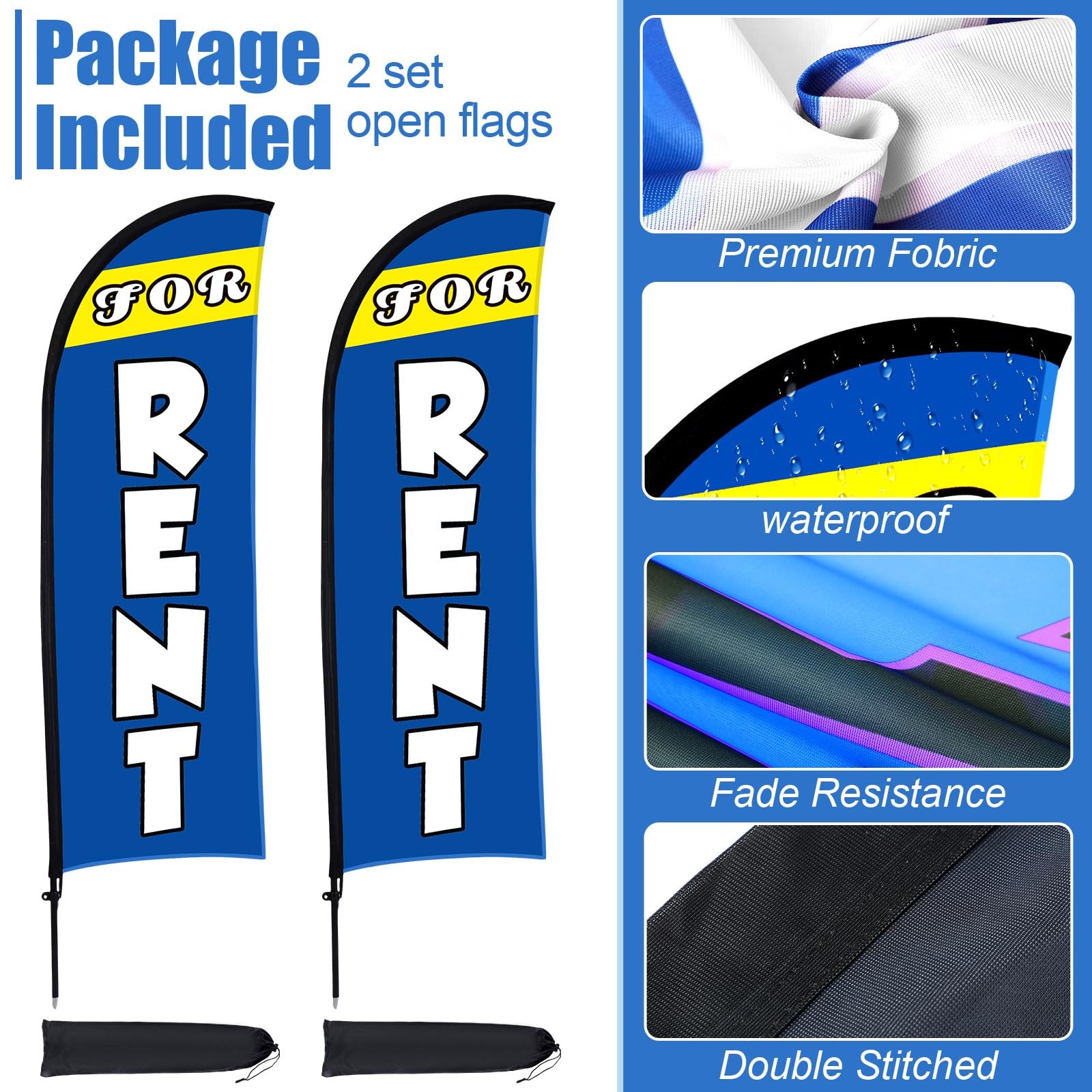 2 Sets FOR RENT Feather Flag Kit 8ft FOR RENT Flag Banner Bulk with Pole Grou…