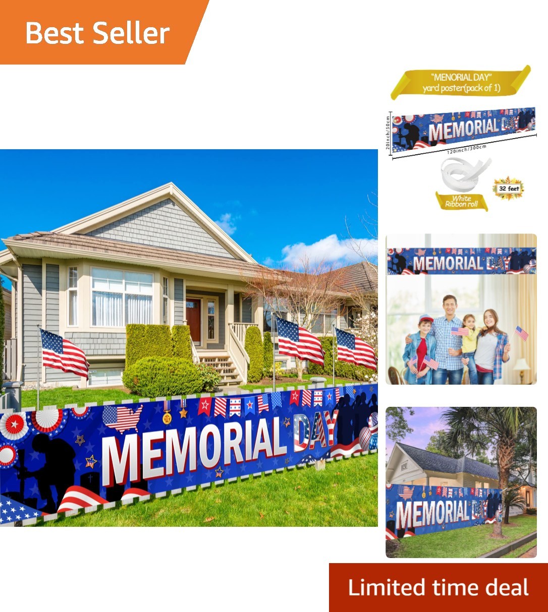 Patriotic Memorial Day Banner 9.8×1.6ft – Easy to Hang and Weatherproof