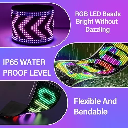 Flexible 7×3″ LED Car Sign – Bluetooth Control, USB Programmable Text, Scrolling