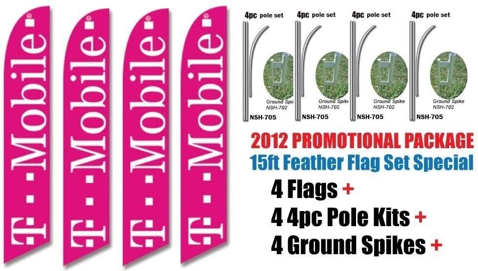4 Sets of TMOBILE T-Mobile Authorized Dealer Swooper Feather Flags, Includes…