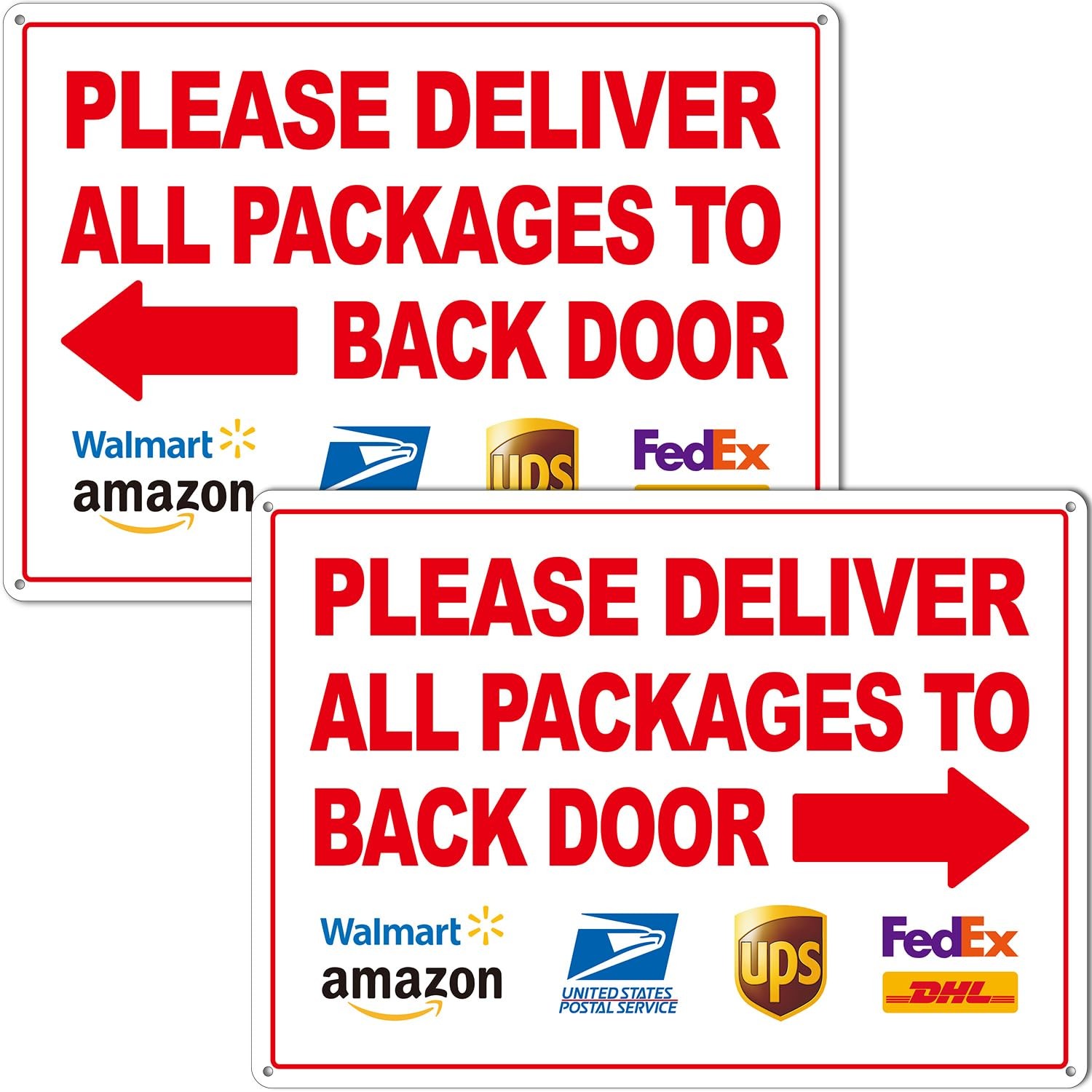 2 Pack Please Deliver All Packages to Back Door Left Right Arrow Sign 14×10