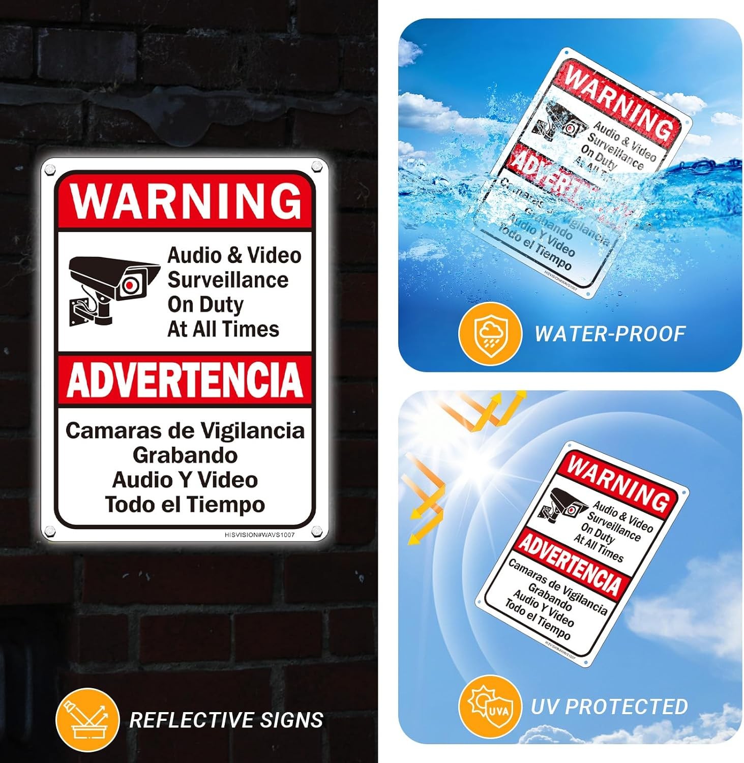 Warning Audio & Video Surveillance On Duty At All Times Bilingual Sign，2Pack…