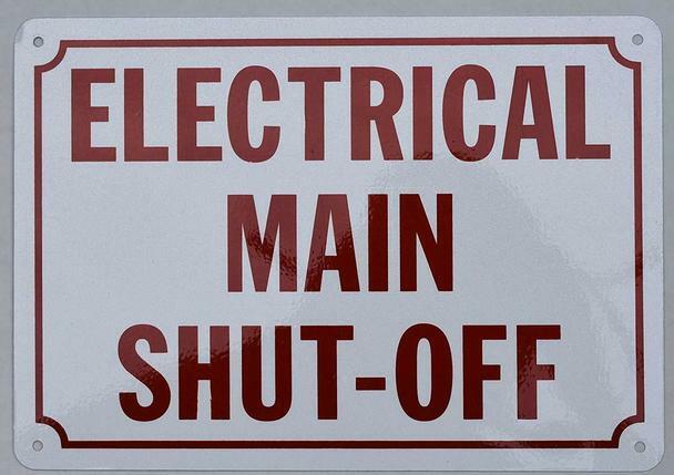 Electrical Main Shut Off Sign (Aluminum Reflective, White 7X10)