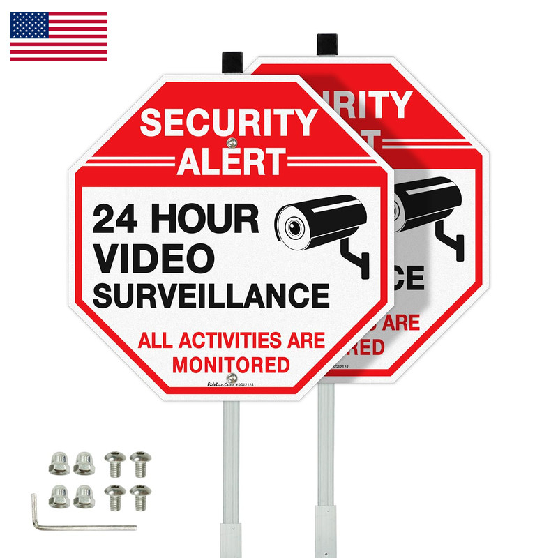Faittoo Security Sign Video Surveillance Sign 36 Stake For Outside 2-Pack 12X12