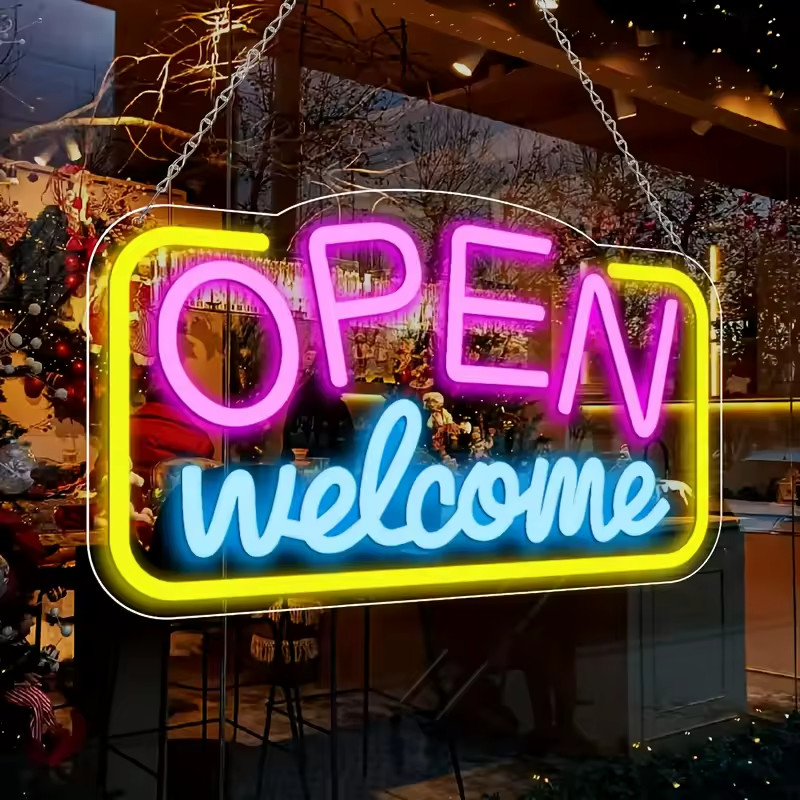 USB Powered Vibrant Multicolor LED Neon “OPEN WELCOME” Sign | Battery-Free with