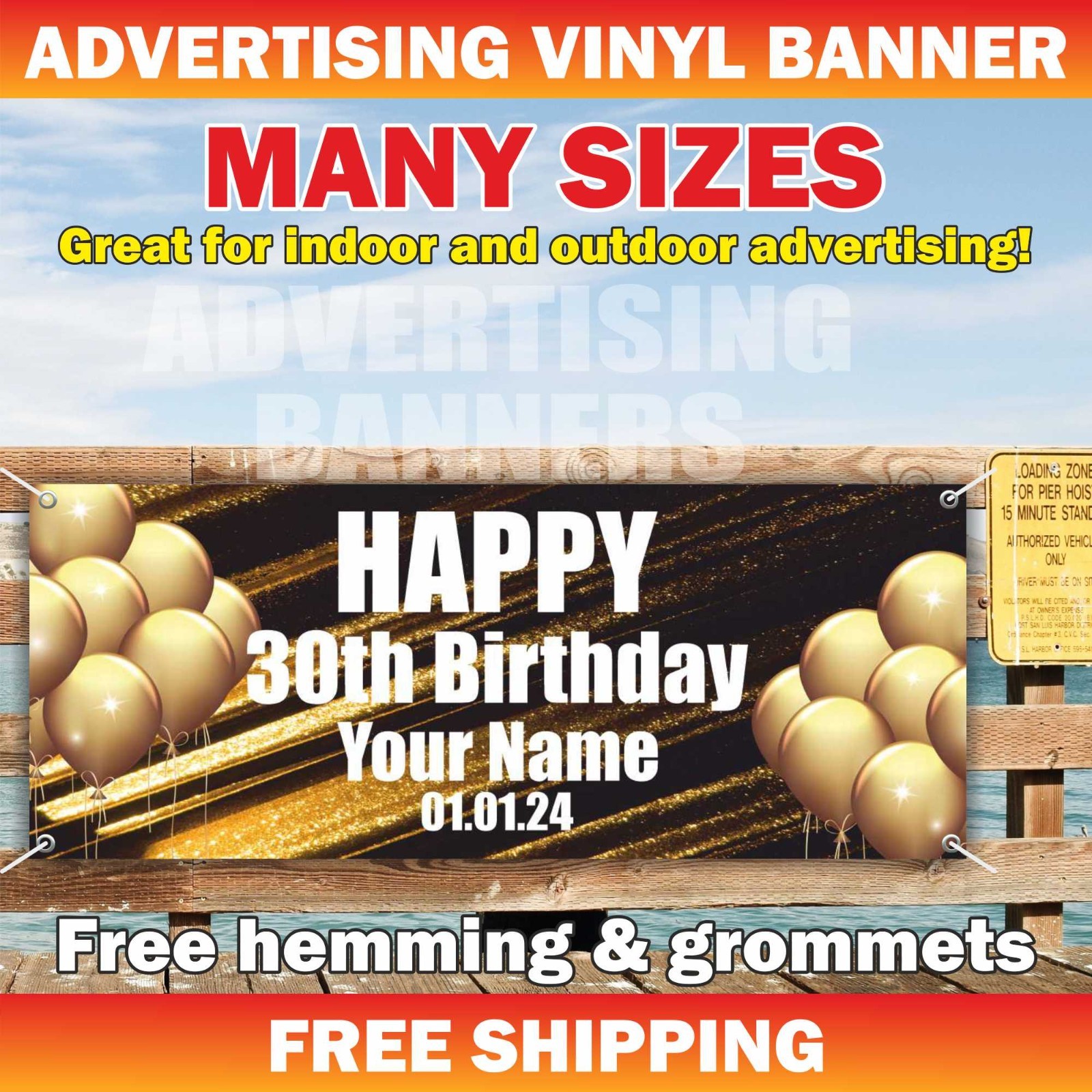 Happy 30th Birthday Advertising Banner Vinyl Sign Custom Name Text Event Holiday