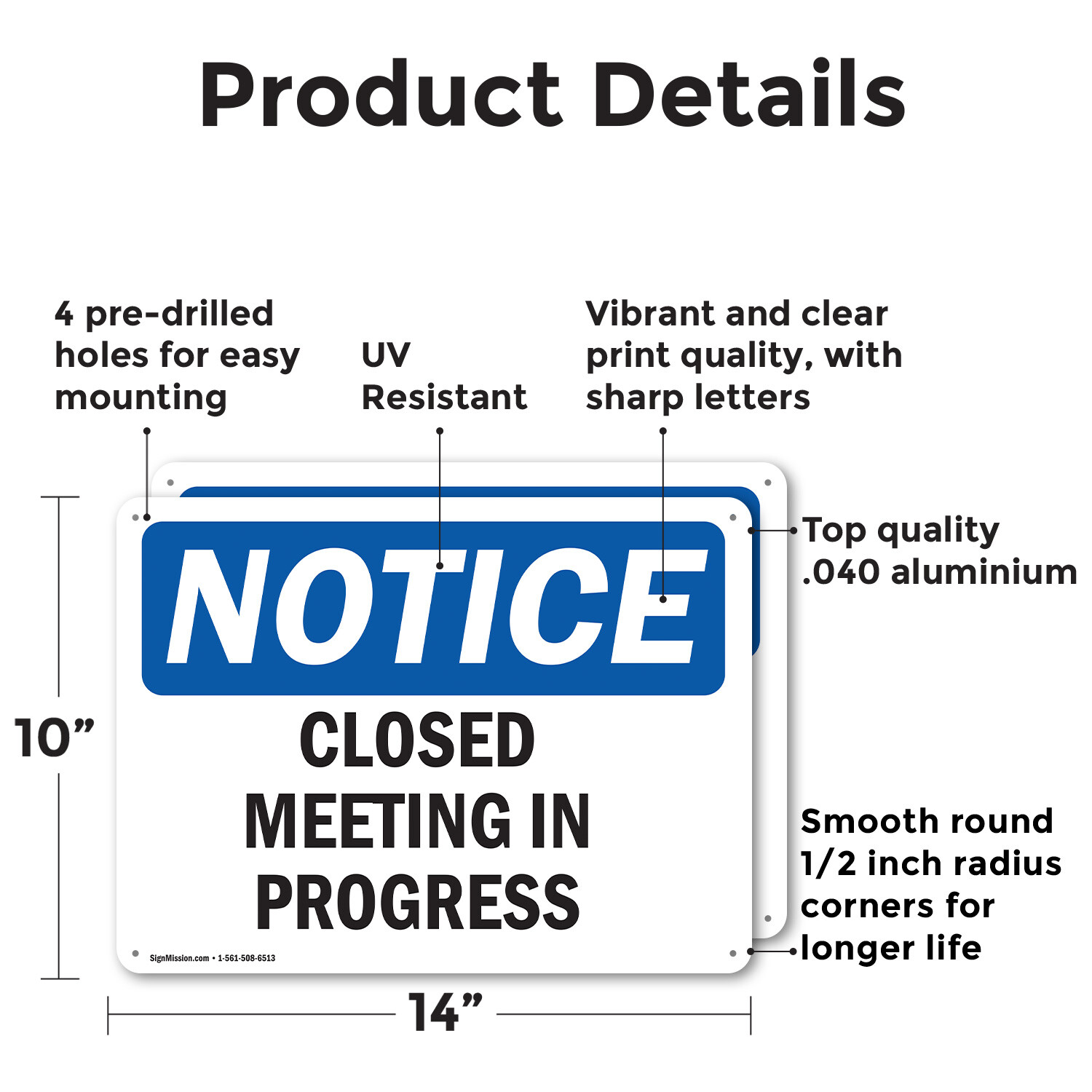 (2 Pack) Closed Meeting In Progress OSHA Notice Sign Decal Metal Plastic
