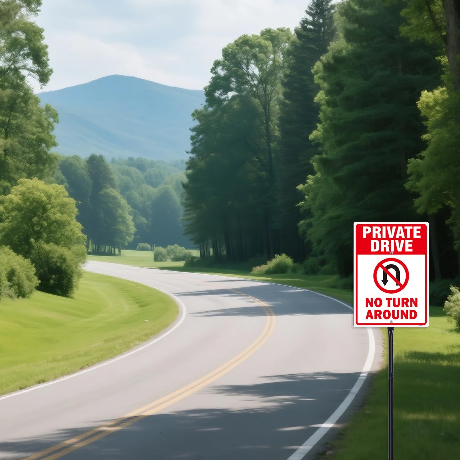 Private Drive No Turn Around Sign 2-Pack (14×10 Inches) with 35-Inch Stands -…