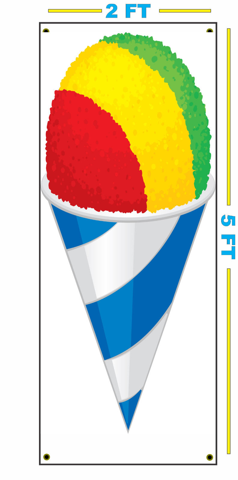 Vertical SNOW CONE Banner Sign 2×5 for Raspas Sno Ball Shaved Ice Stand or Cart