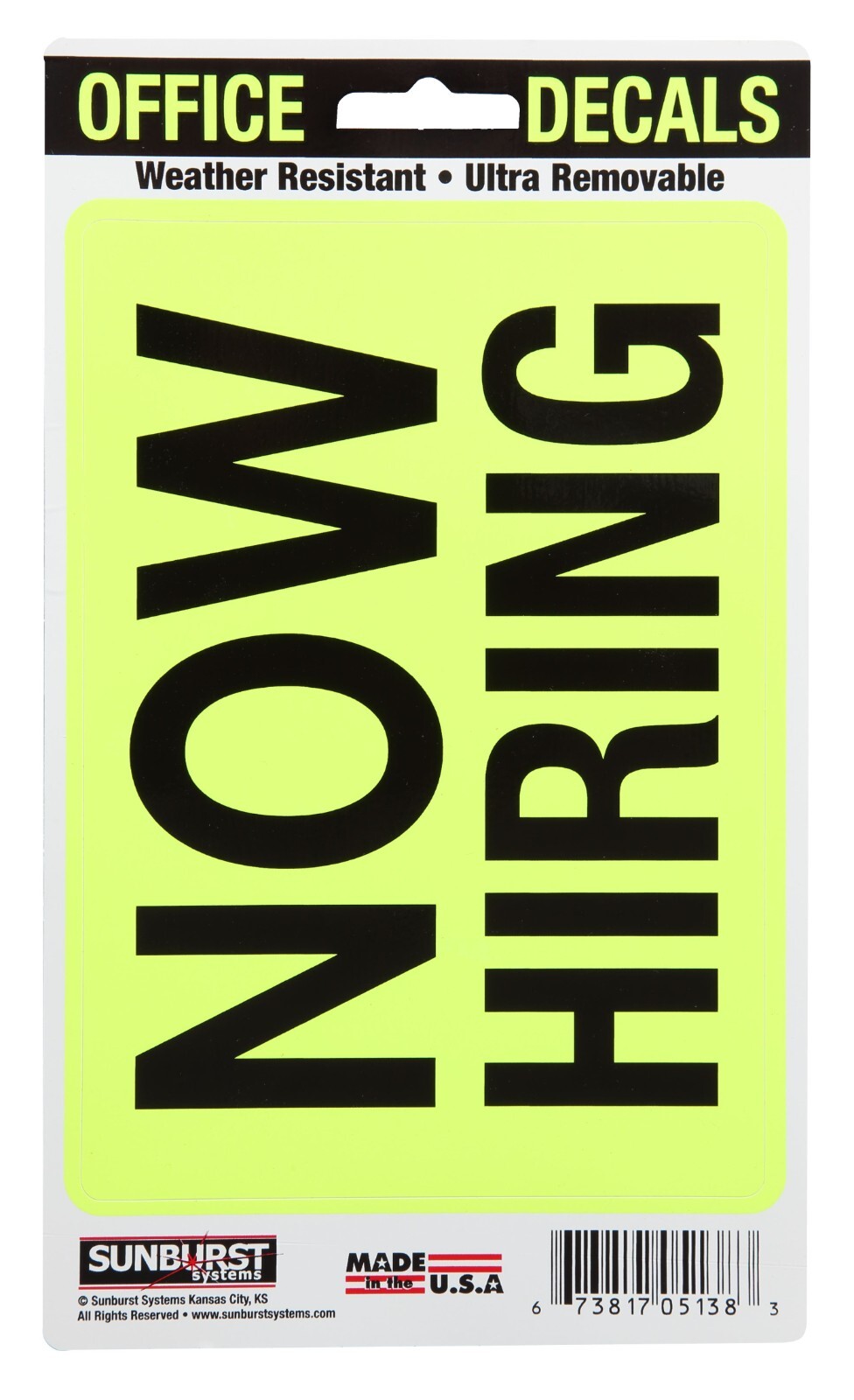 2 Pack Now Hiring Decal / Sticker, 6.5″ W X 4.5″ H neon  Sunburst Systems #5139