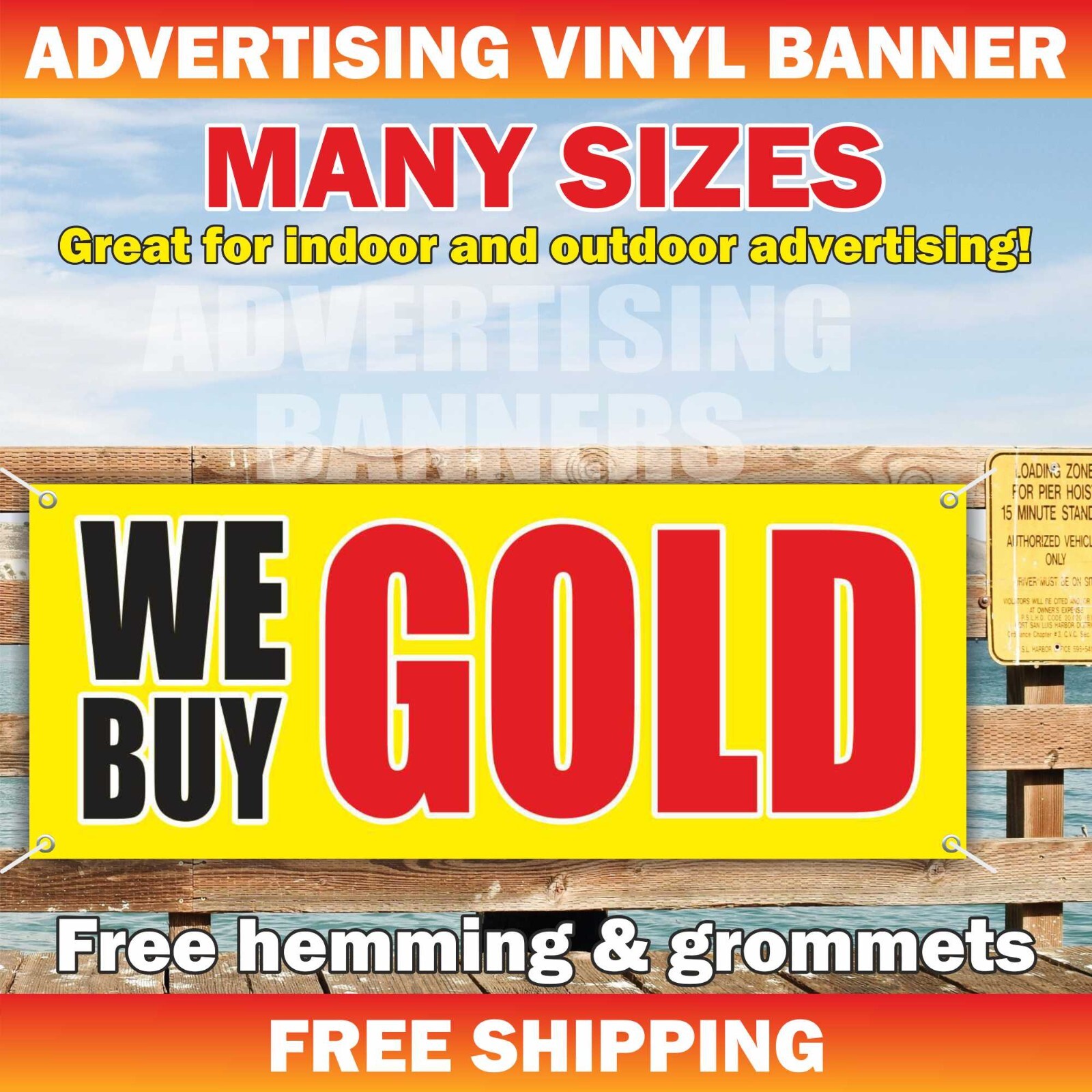 WE BUY GOLD Advertising Banner Vinyl Mesh Sign pawn shop cash Jewelry Silver