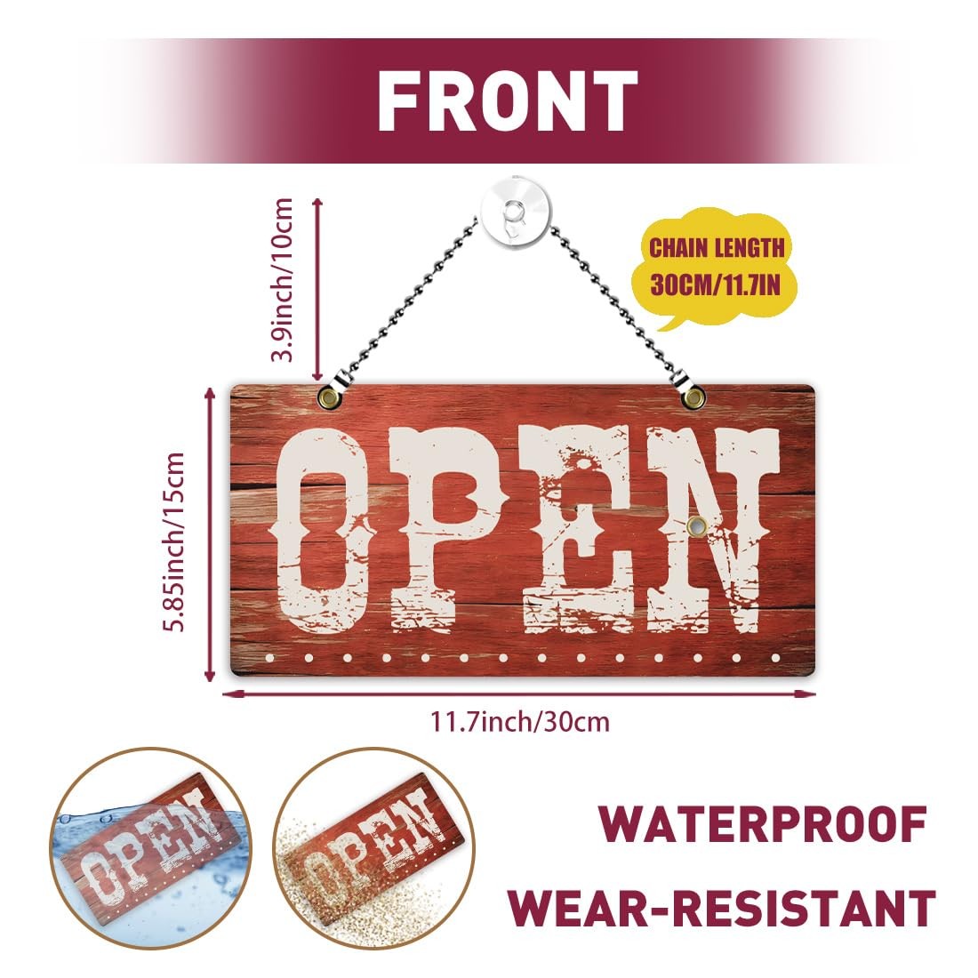 PLIGREAT Vintage Open Closed Sign, Double-Sided Open Closed Sign with Clock W…