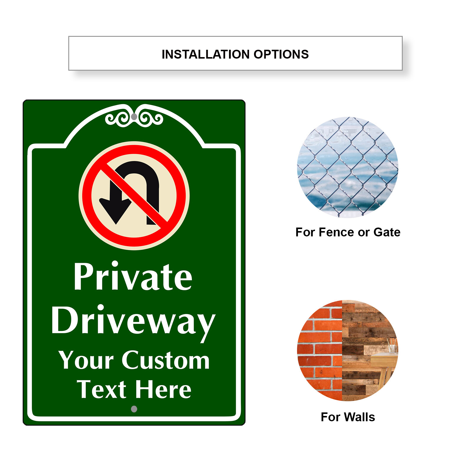 Custom Sign Private Driveway Your Custom Text No U-Turn Logo Aluminum Metal Sign