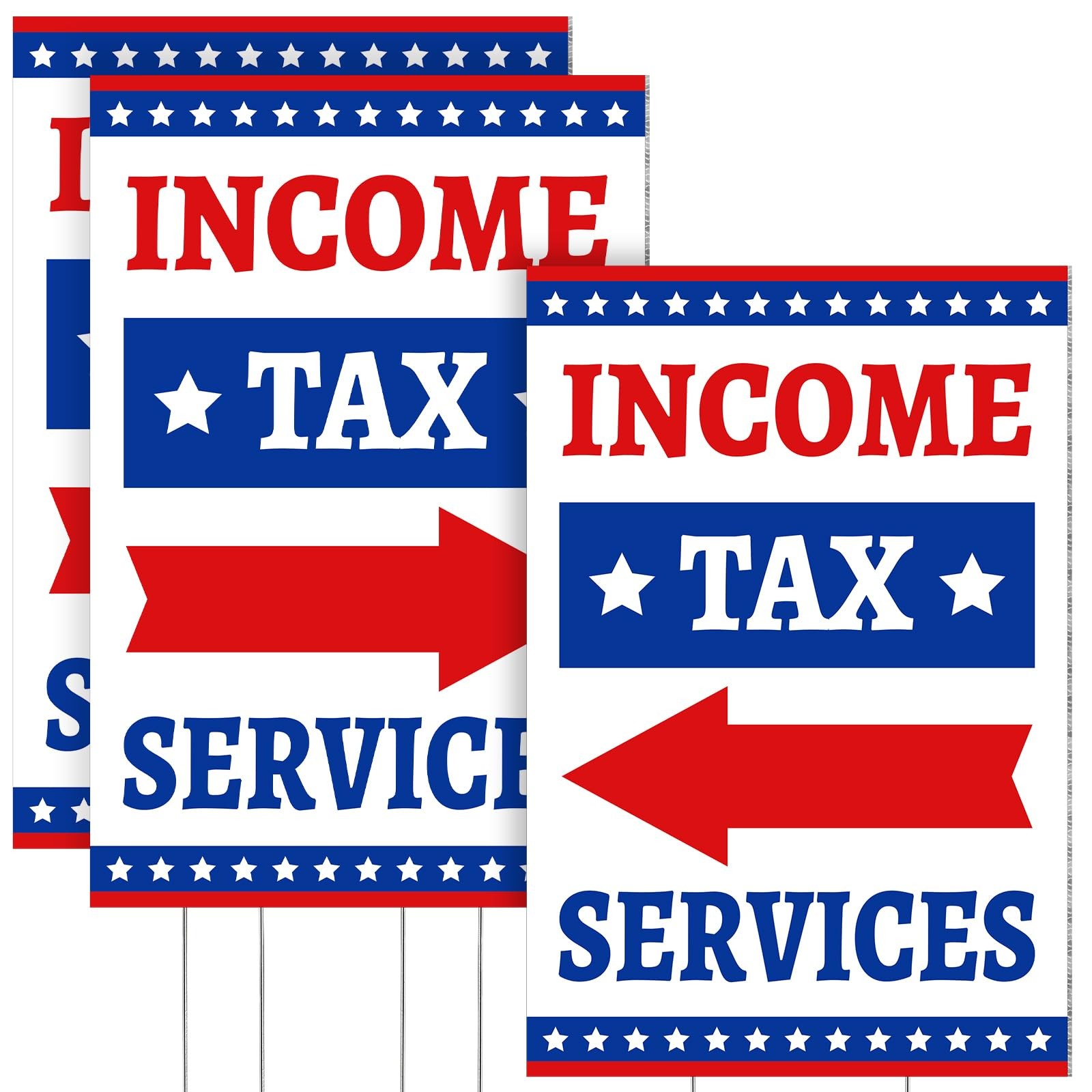 2 Pcs Income Tax Directional Arrow Sandwich Board 18″ x 12″ Red & Blue on Whi…