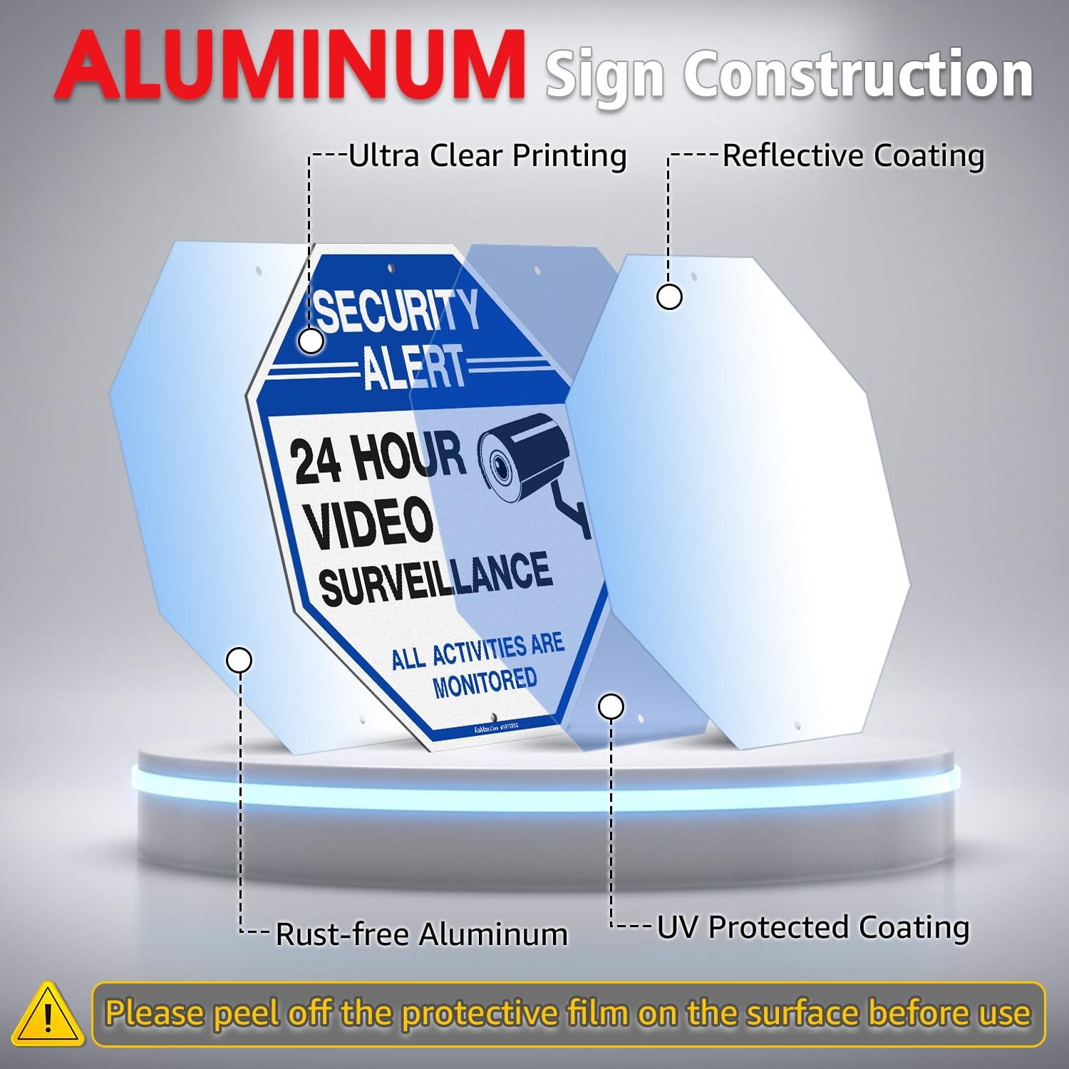 Security Sign Video Surveillance Sign 10×10″ Reflective Aluminum Stake