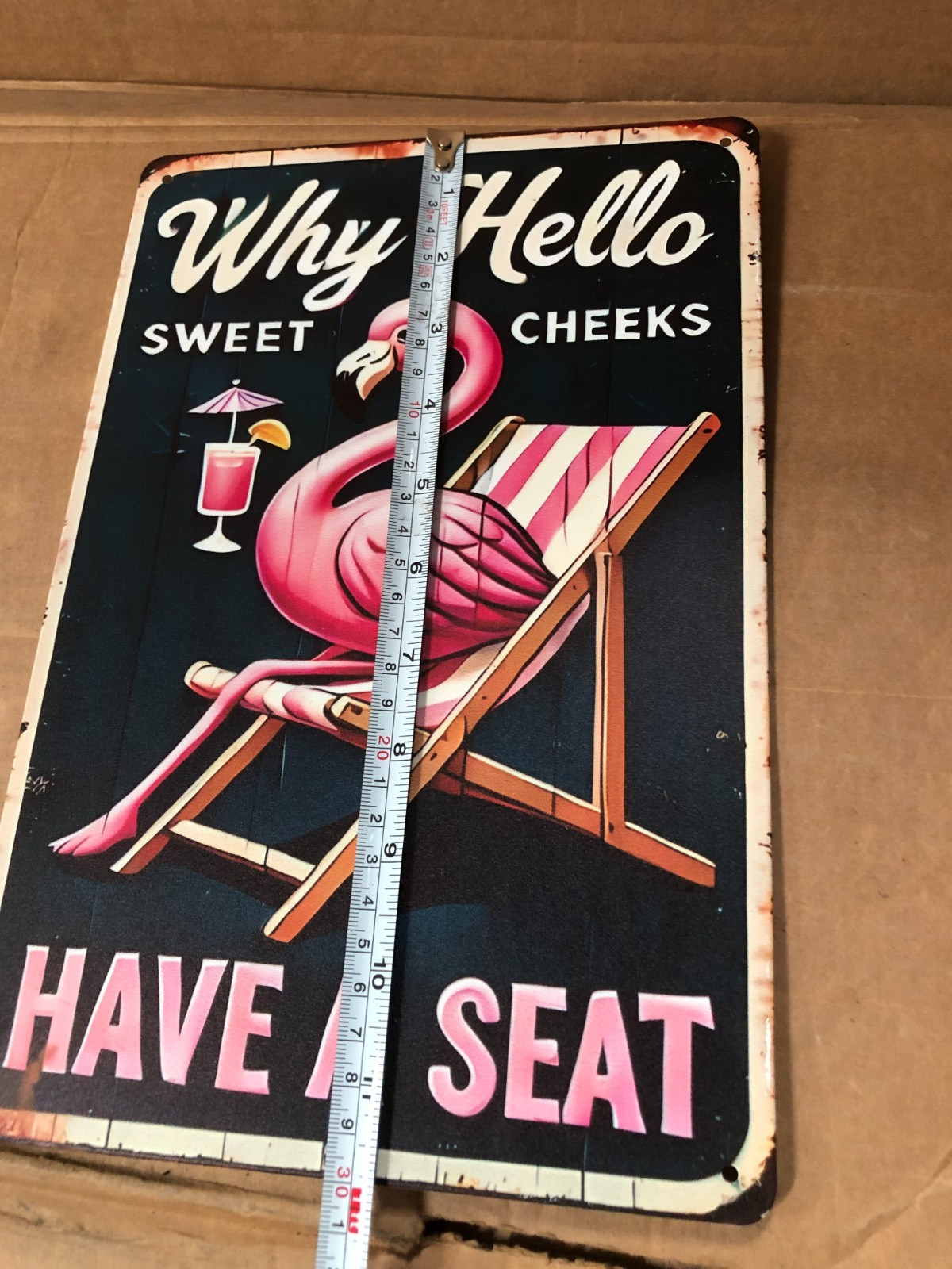 Why Hello Sweet Cheeks Flamingo Have A Seat 8×10 Tin Metal Sign