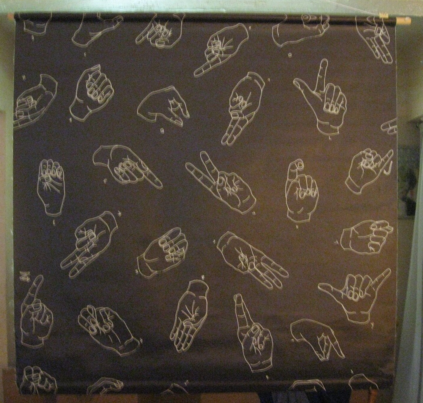 Vintage Hanging Canvas w/Sign Language Alphabet / Classroom Hanging / 40′ x 40′