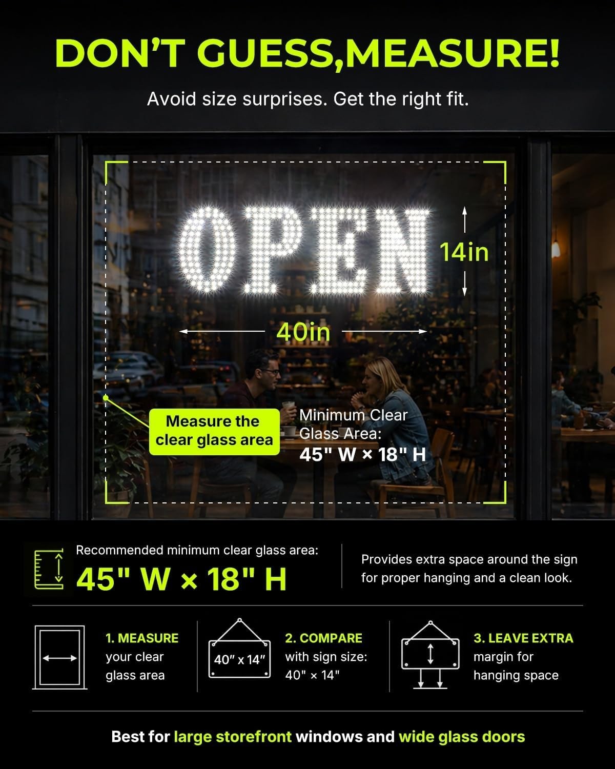 40″x14″ LED Open Sign, Extra Bright Jumbo for Business High Visibility – Window