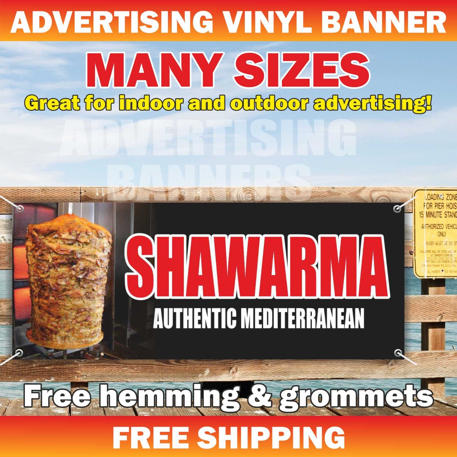SHAWARMA AUTHENTIC MEDITERRANEAN Advertising Banner Vinyl Sign Beef Roll Meat