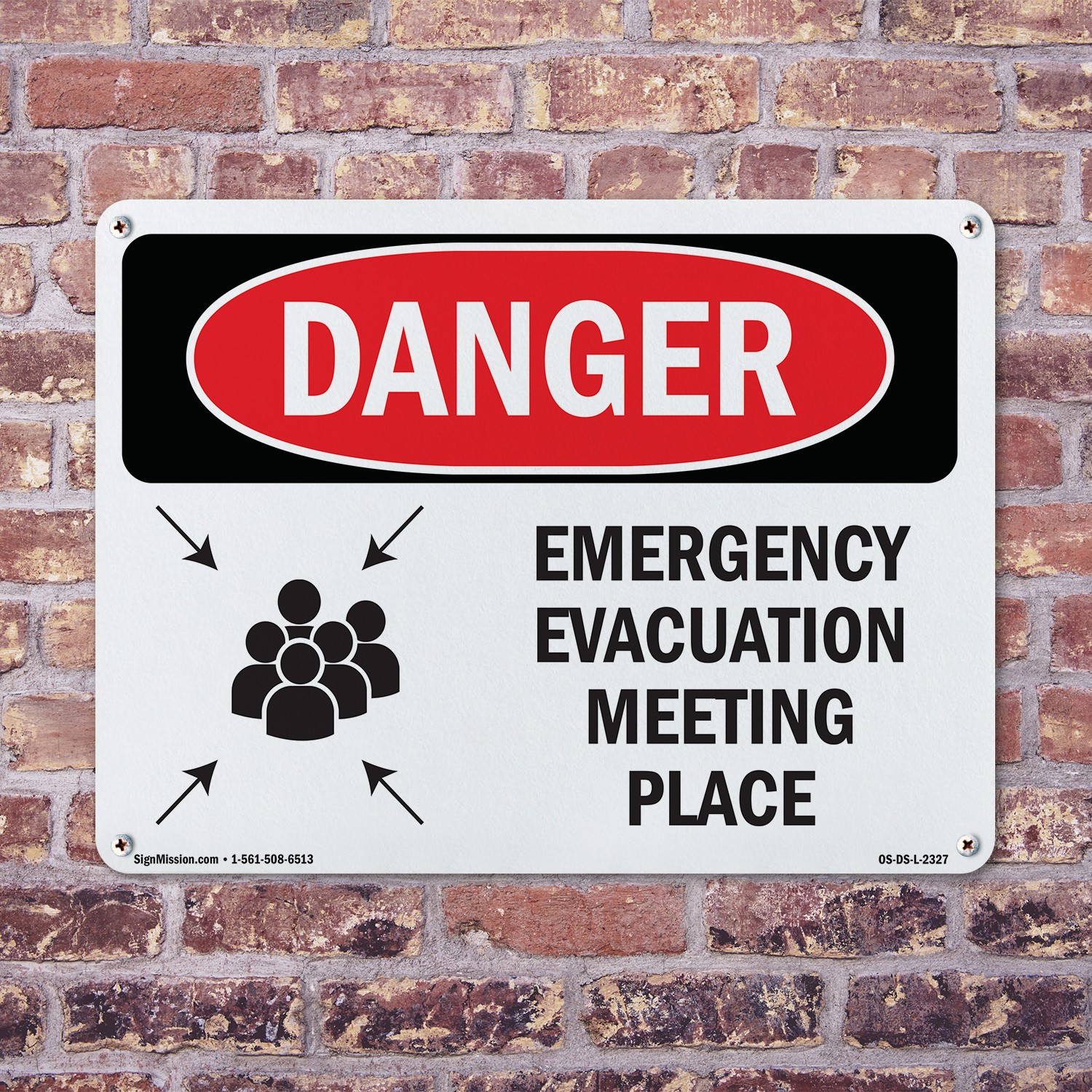 Emergency Evacuation Meeting Place OSHA Danger Sign Metal, Decal – 5 or 10 Pack