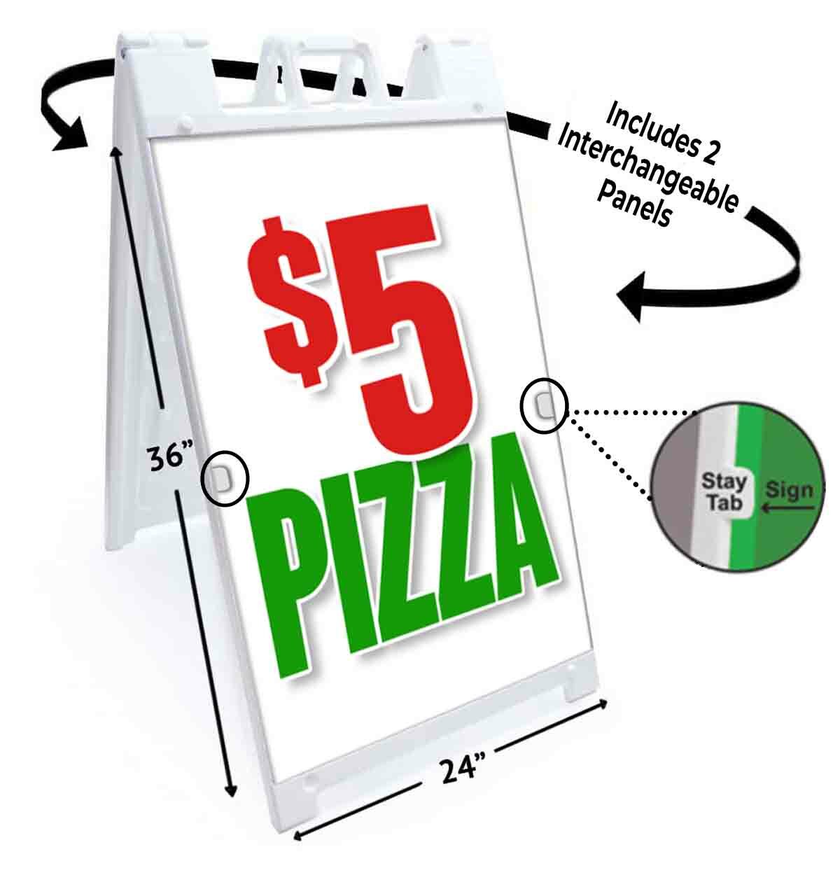 $5 PIZZA Signicade 24×36 A Frame Sidewalk Pavement Sign Double Sided Sandwich