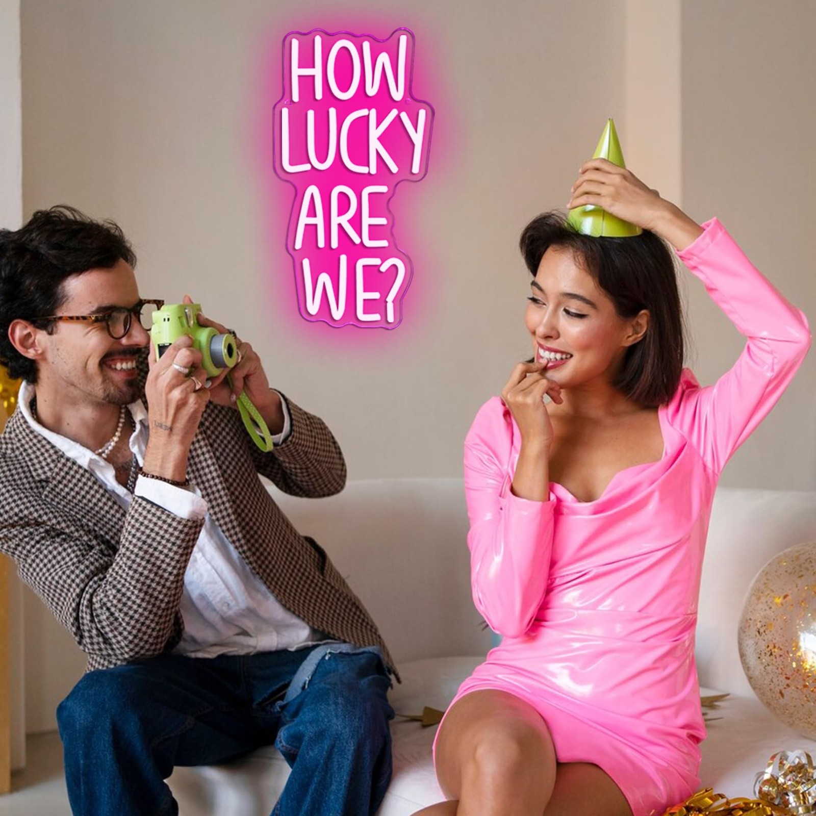 How Lucky Are We Neon Sign, Romantic Quote Pink Anniversary Quote Neon Sign L…