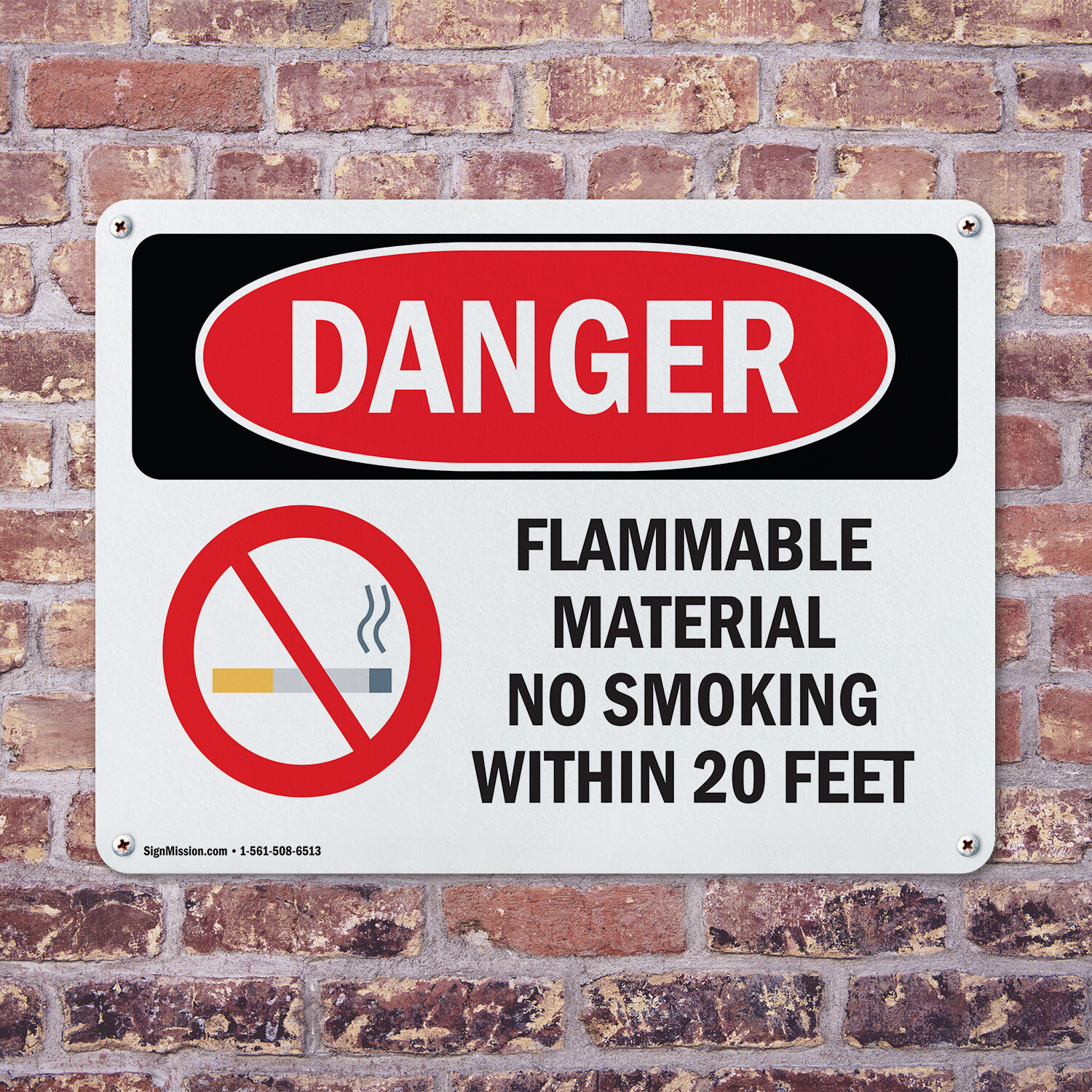 (2 Pack) Flammable Material No Smoking Within 20 Feet OSHA Danger Sign Decal