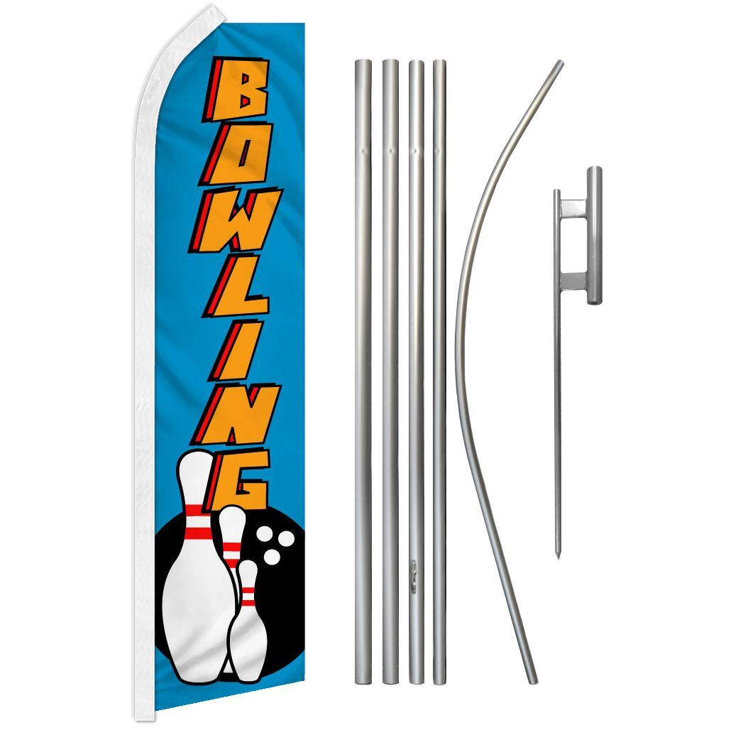 “BOWLING” Advertising Super Flag & Pole Kit bowl game sport