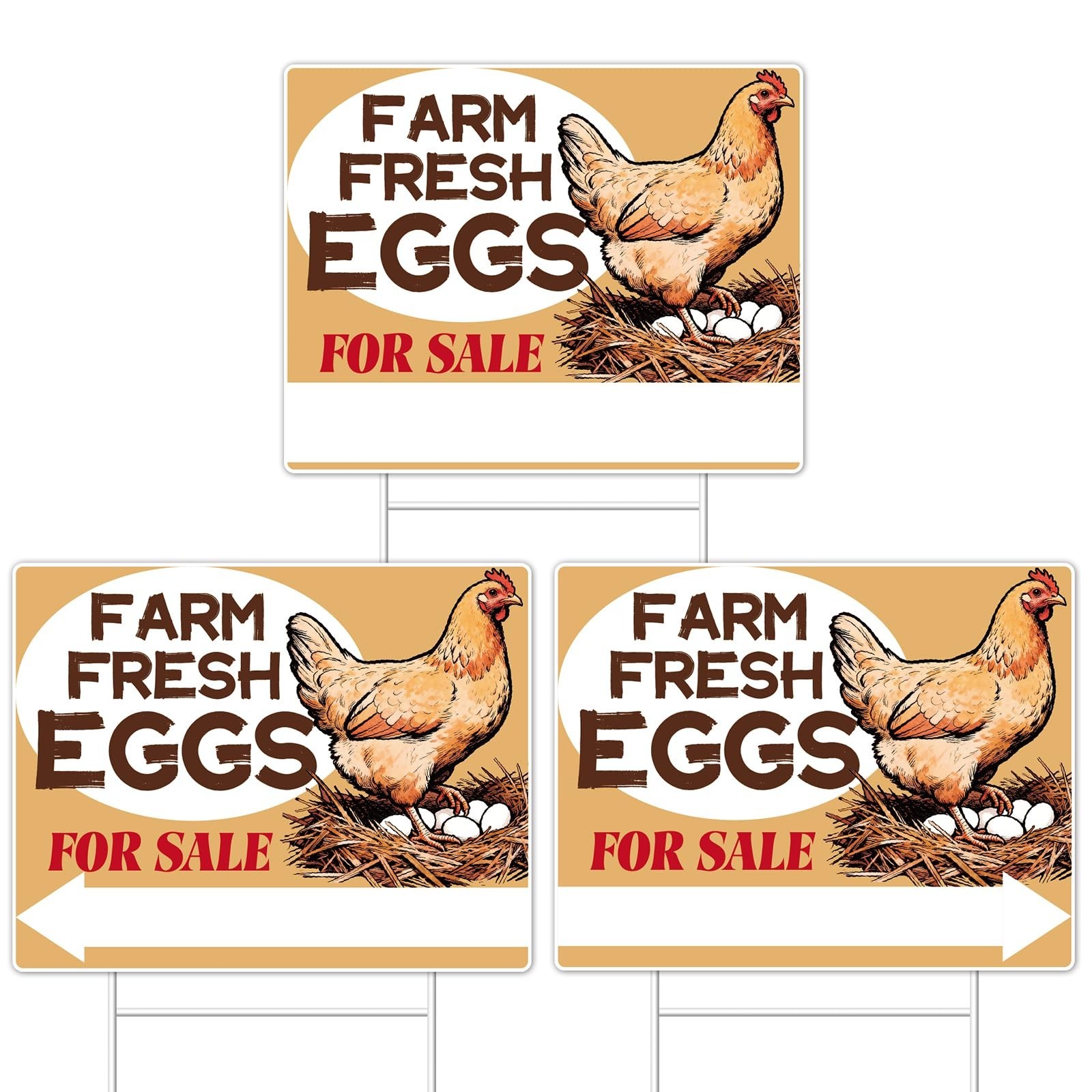 Farm Fresh Eggs Sign, 3-Pack 14″x11″ H-Metal Stakes, Double-Sided Signs, Corr…