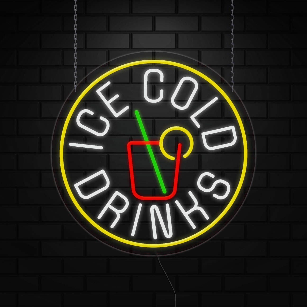 Ice Cold Drinks Open Sign for Retail Displays | LED Flex Neon |26″W x 26″H x 1″D