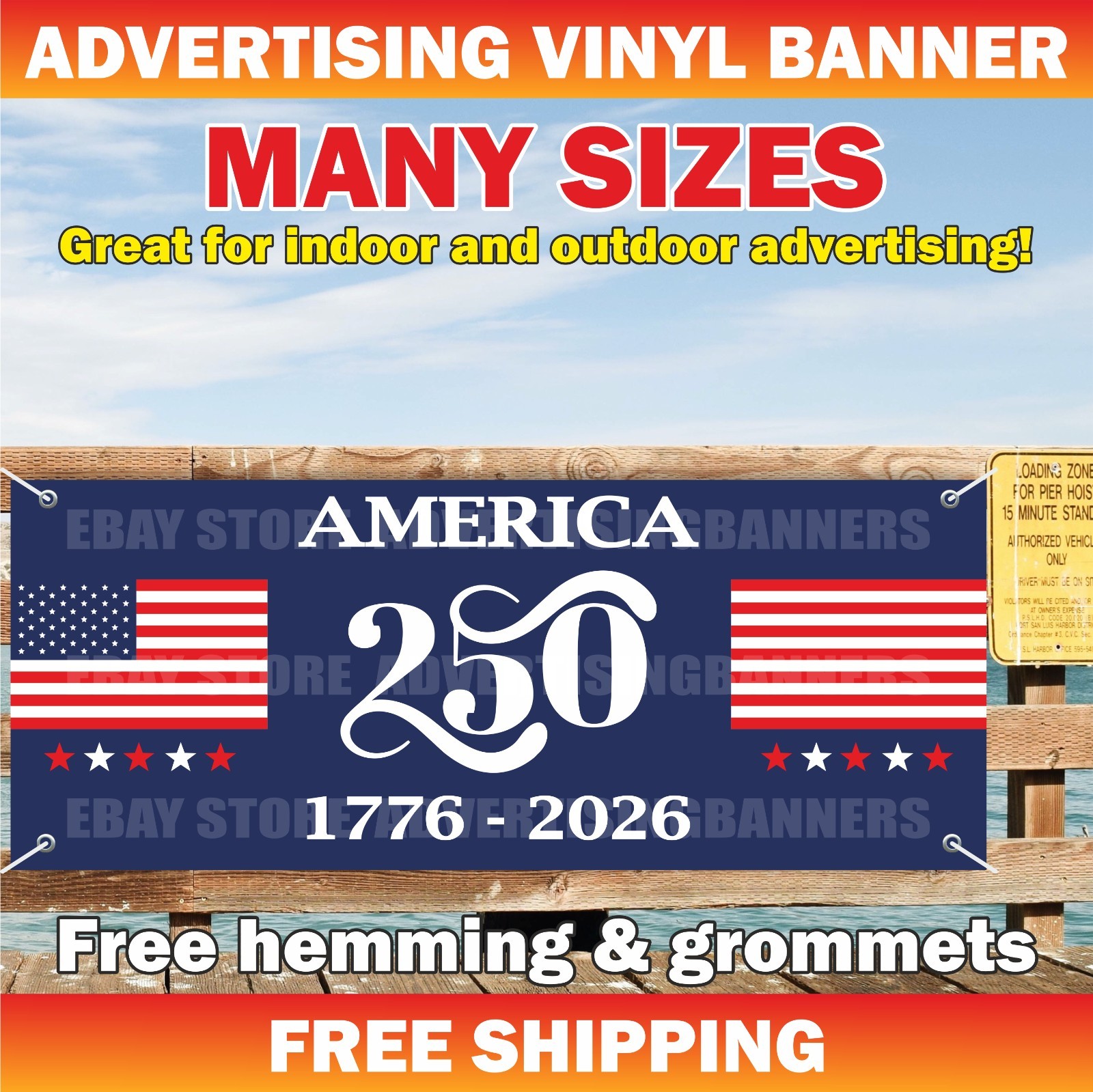 AMERICA 250 BIRTHDAY Advertising Banner Vinyl Mesh Sign 250 Years USA 1776 2026