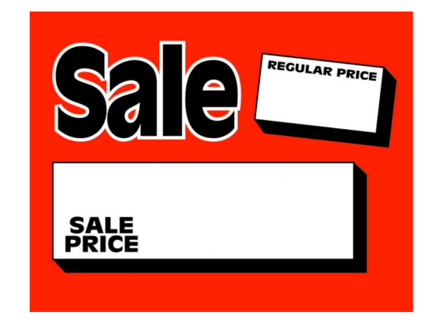 100 – 5.5″ x 7″ Sale/Reg Price cards for Retail Stores Nice Signage Signs