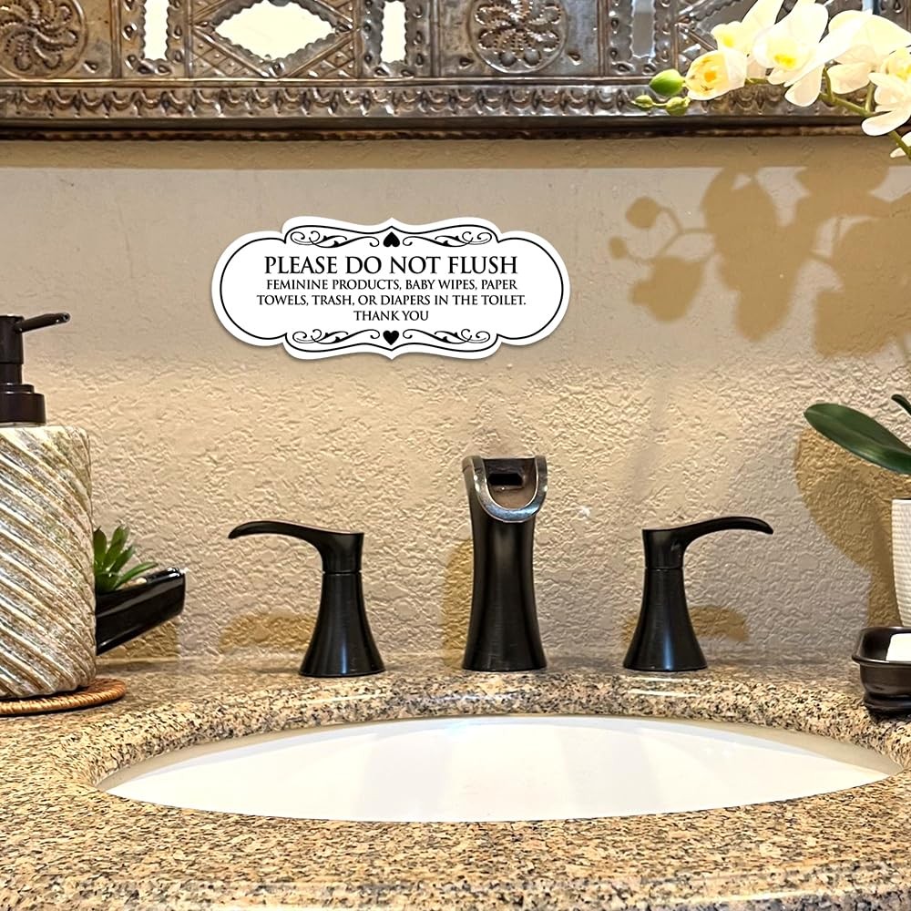 Designer Please Do Not Flush Etiquette Sign White Small 1 Pack