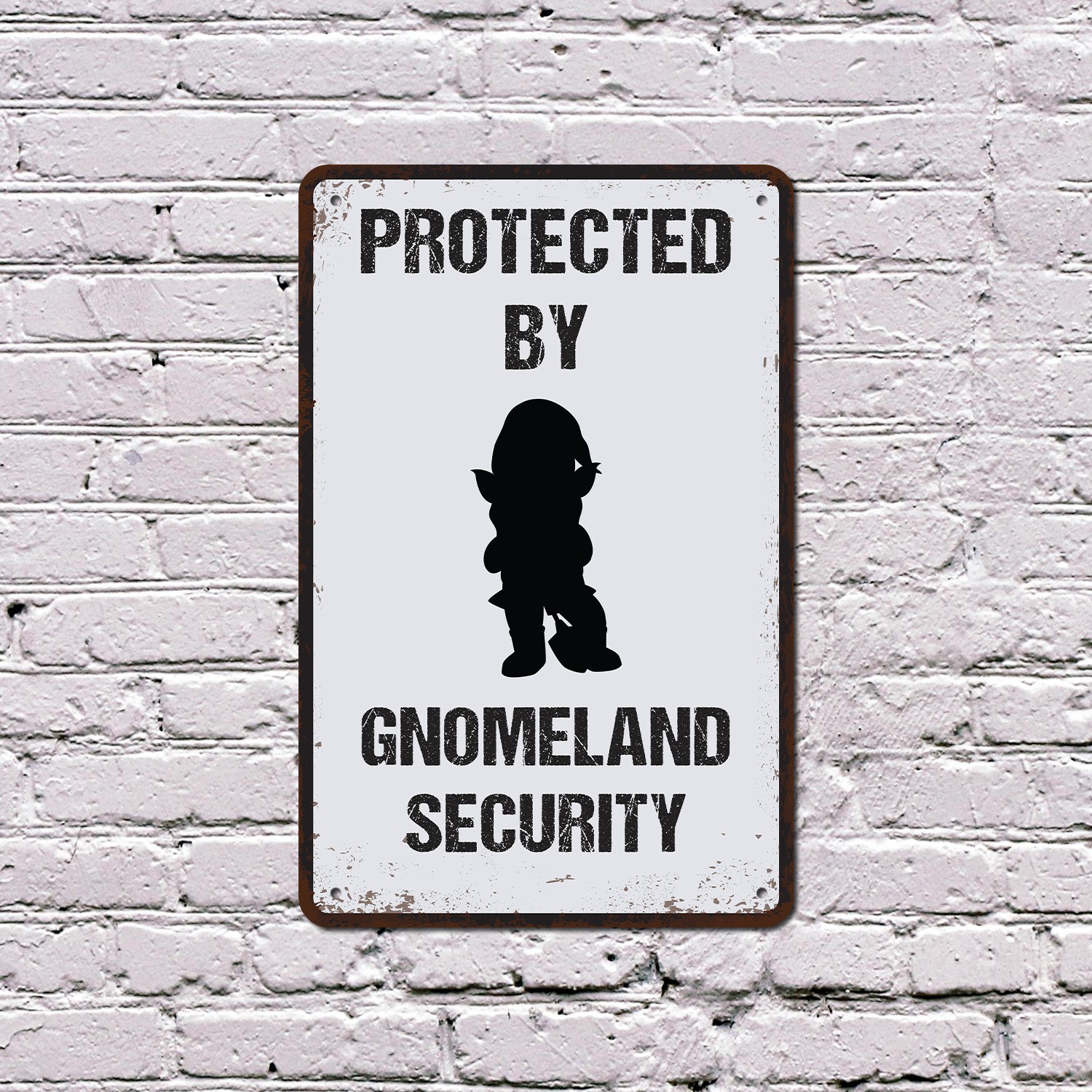 Funny Gnomeland Security Sign Guarded by Garden Gnomes Perfect for Gardens