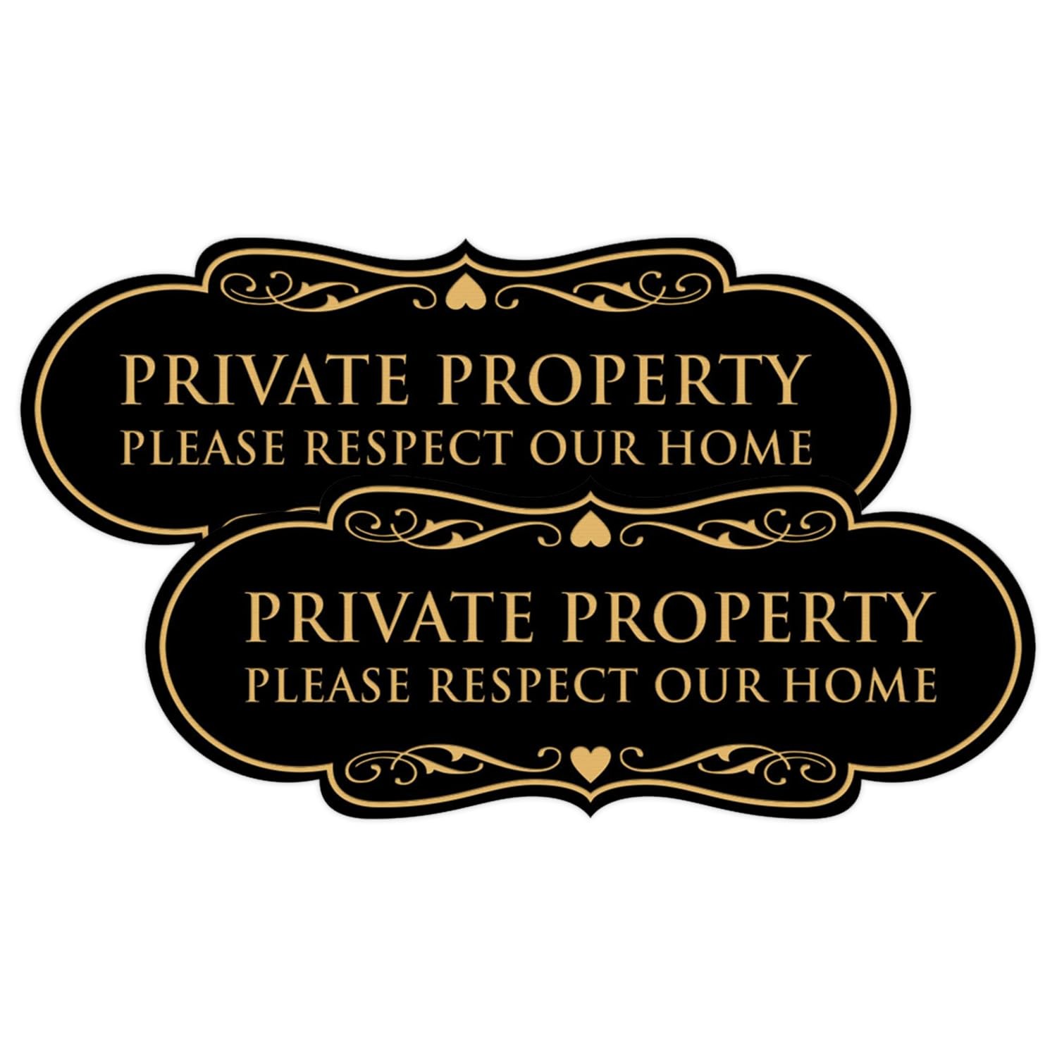 2 Pack Designer Private Property Please Respect Home Sign Large Black Gold