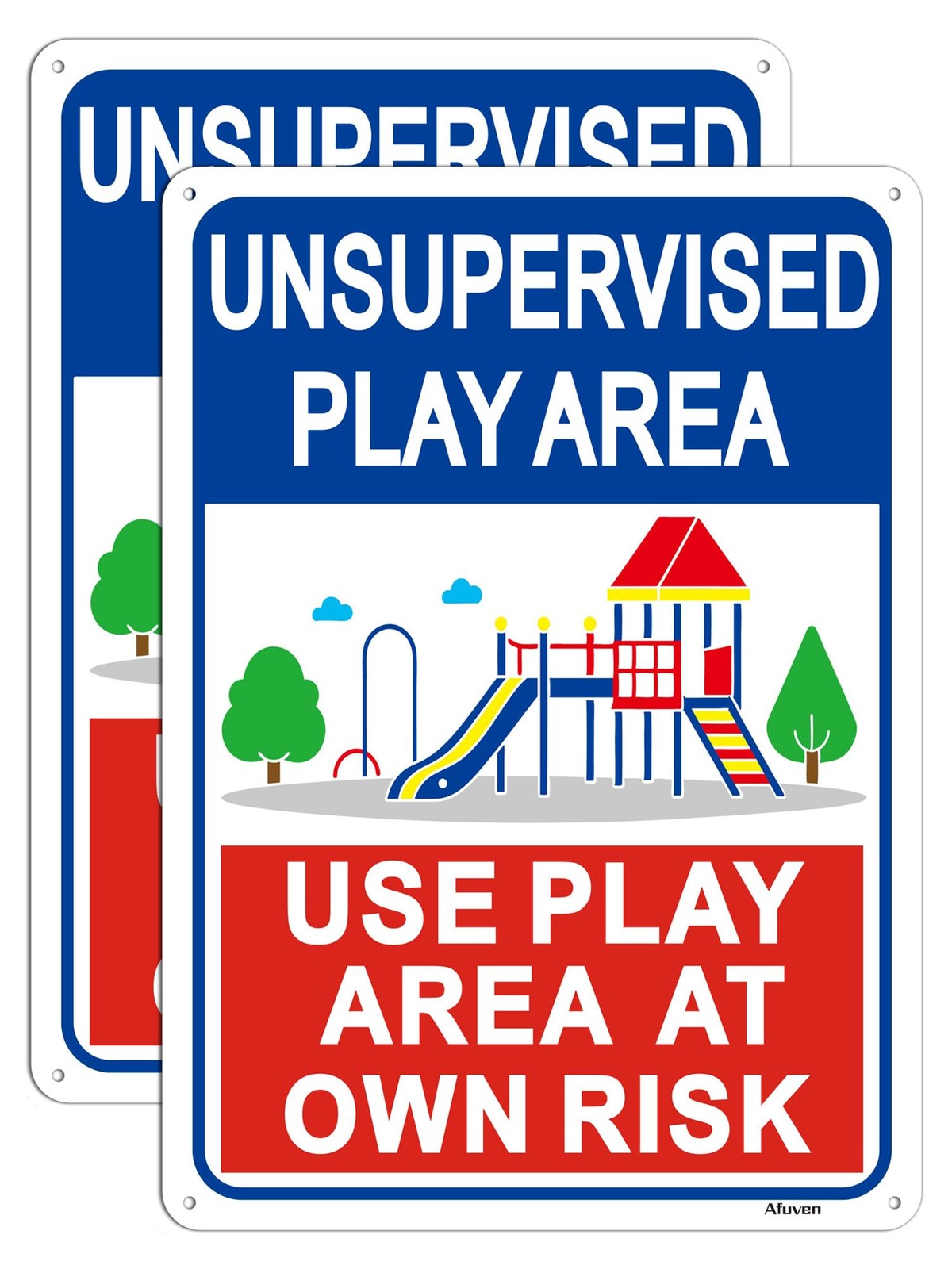 2 PCS Unsupervised Play Area At Own Risk Sign 14×10 Inch Rust Free Aluminum