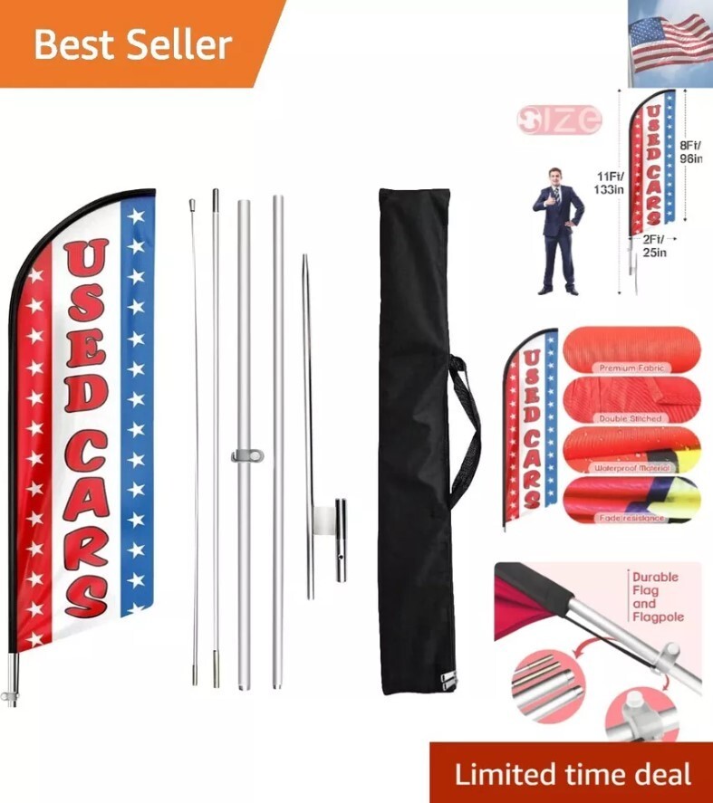 Used Cars Sale Feather Flags, 11FT Second-hand Car Auto Dealer Swooper Flutte…