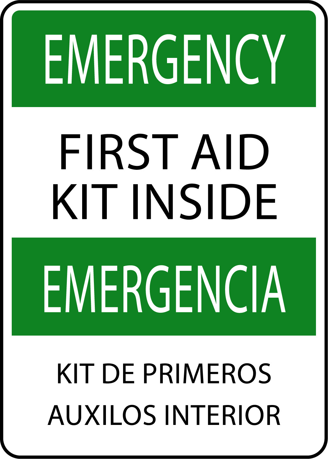 EMERGENCY FIRST AID KIT INSIDE EMERGENCIA KIT DE | Adhesive Vinyl Sign Decal
