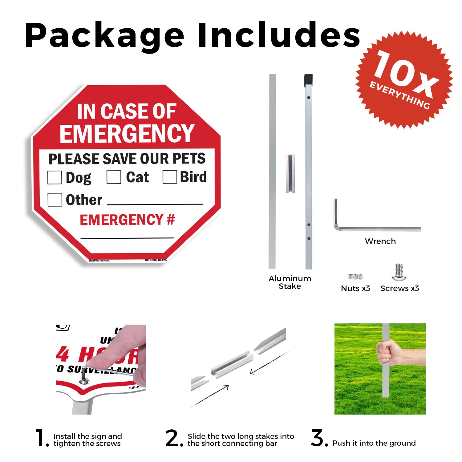 In Case of Emergency Please Save Octagon Sign With Stake Weather Resistant