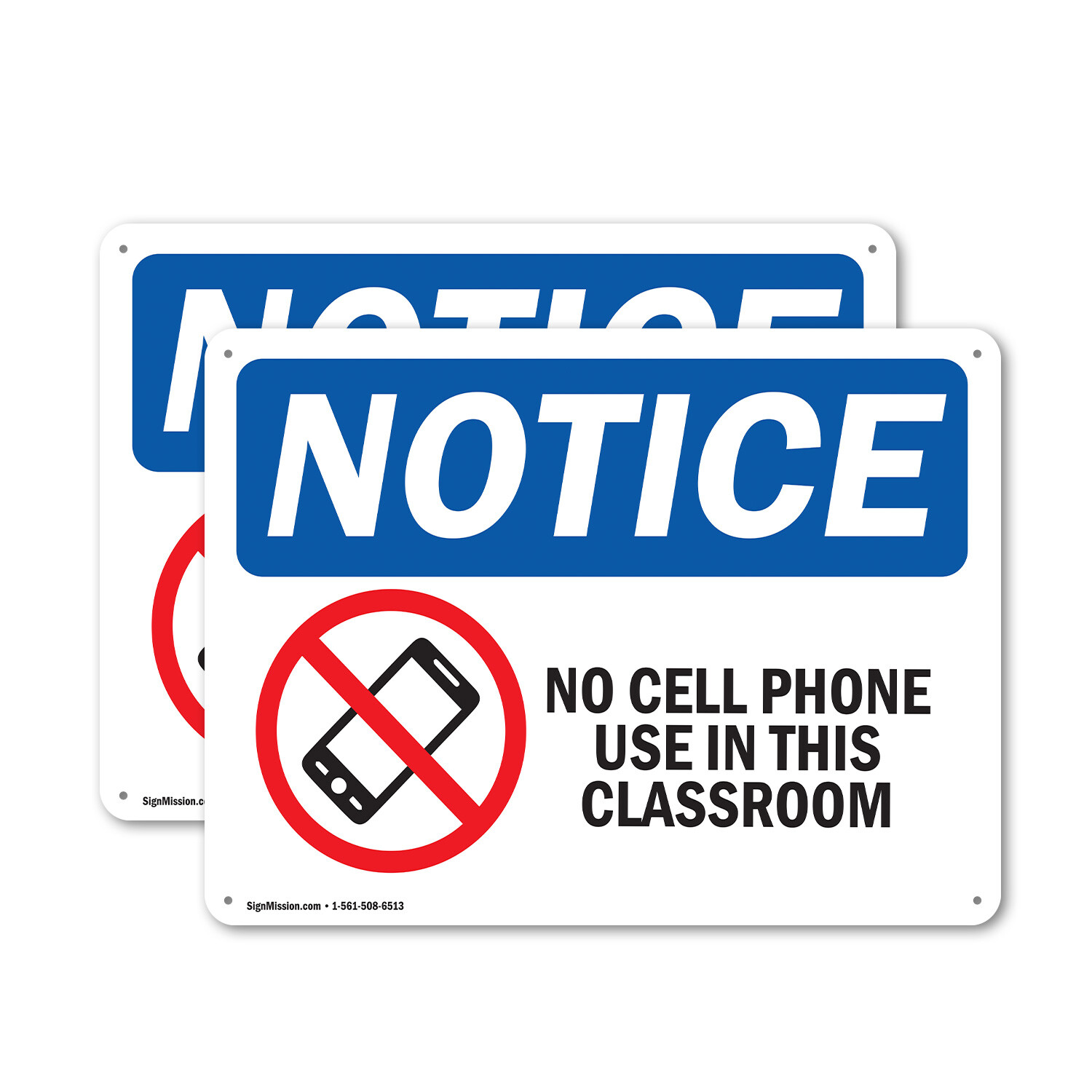 (2 Pack) No Cell Phone Use In This Classroom OSHA Notice Sign Decal Metal