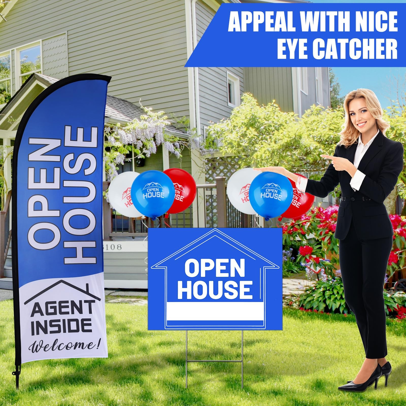 Buryeah 106 Pcs Real – 2 Open House Flags Pole Kits 14 Double Sided Open