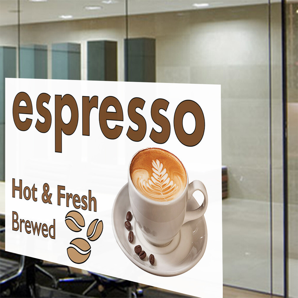 Decal Stickers Espresso Hot& Fresh Brewed B Vinyl Store Sign Label
