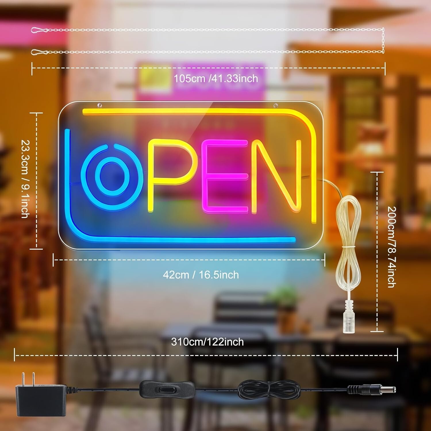 Colorful LED Neon Open Sign, 16.5″X 9″ Super Bright Open Signs for Business, wit
