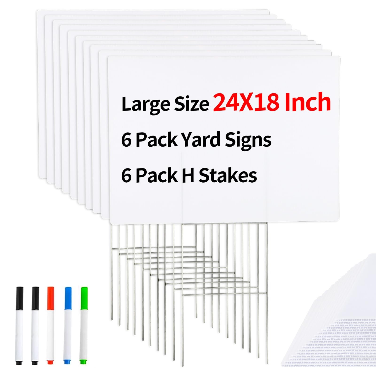 Okrostoy 6 Pack 18″x24″ White Corrugated Plastic Yard Signs with Stakes