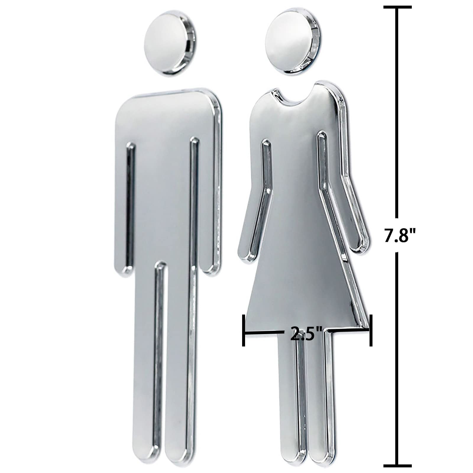 Acrylic Adhesive Backed Bathroom Sign 7.8″ Silver Men Women
